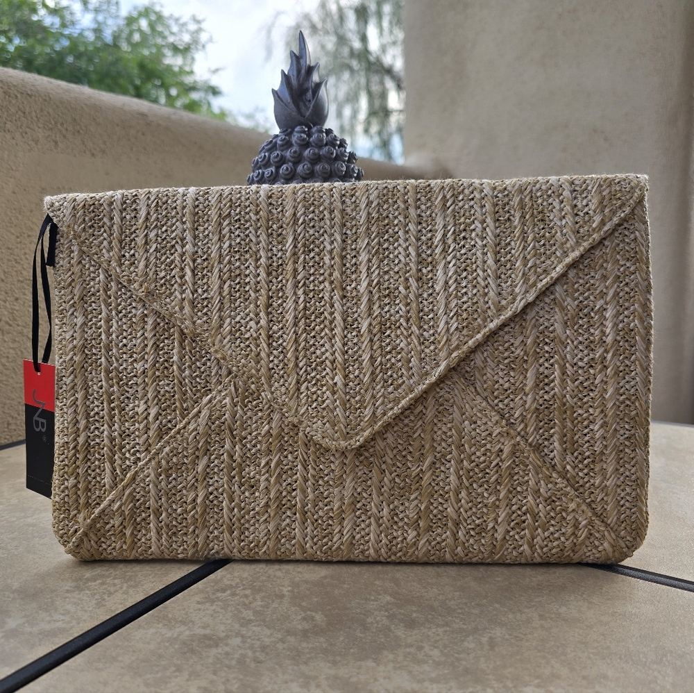 NWT Chic Woven Straw Envelope Clutch, 12"Lx8"H - Picture 3 of 12